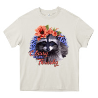 Cream Classy But A Little Thrashy Racoon With Flowers Heavy Core Tee - Jasminsmagicworld