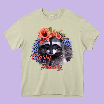 Classy But A Little Thrashy Racoon With Flowers Heavy Core Tee Designed By Jasminsmagicworld
