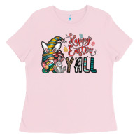 Bubblegum Pink happy easter y all Ladies Tee - CowhideDigitalArt