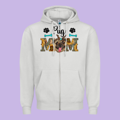Western Pug Mom Zipper Hoodie Designed By Ranaportraitstore