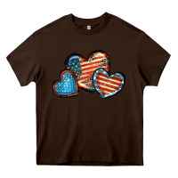 Chocolate Brown American flag hearts 4th of july Heavy Core Tee - FaDigitalArtStudio