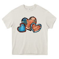 Cream American flag hearts 4th of july Heavy Core Tee - FaDigitalArtStudio
