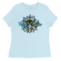 Baby Blue happy easter sunflower Ladies Tee - CowhideDigitalArt