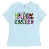 Baby Blue Happy Easter Ladies Tee - CowhideDigitalArt
