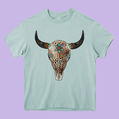 Leopard Bull Skull Heavy Core Tee Designed By Jasminsmagicworld