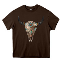 Chocolate Brown Leopard Bull Skull Heavy Core Tee - Jasminsmagicworld