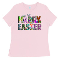 Bubblegum Pink Happy Easter Ladies Tee - CowhideDigitalArt