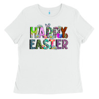 White Happy Easter Ladies Tee - CowhideDigitalArt