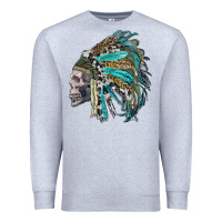Heather Grey western indian headdress with skull Premium Sweatshirt - RanaPortraitStore