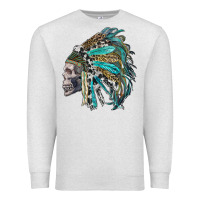 Oatmeal Heather western indian headdress with skull Premium Sweatshirt - RanaPortraitStore