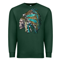 Sports Green western indian headdress with skull Premium Sweatshirt - RanaPortraitStore