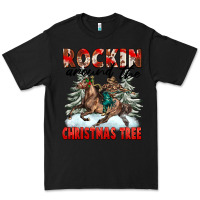 Black Rockin Around The Christmas Tree Rodeo Premium Tee - FaDigitalArtStudio