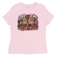 Bubblegum Pink Happy Easter Ladies Tee - CowhideDigitalArt