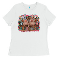 White Happy Easter Ladies Tee - CowhideDigitalArt