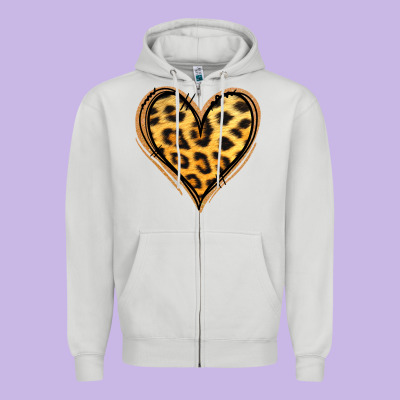 Gold Glitter Leopard Heart Zipper Hoodie Designed By Jasminsmagicworld