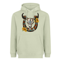 Matcha bull skull with horseshoe Heavyweight Hoodie - RanaPortraitStore