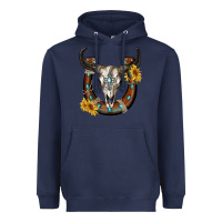Navy bull skull with horseshoe Heavyweight Hoodie - RanaPortraitStore