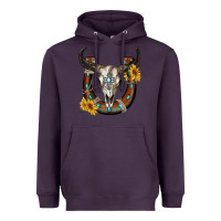Plum bull skull with horseshoe Heavyweight Hoodie - RanaPortraitStore