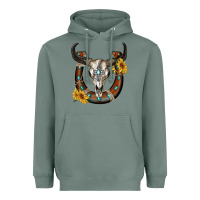 Sage bull skull with horseshoe Heavyweight Hoodie - RanaPortraitStore