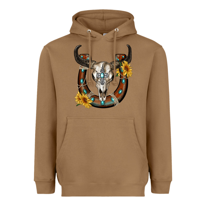 Bull Skull With Horseshoe Heavyweight Hoodie by RanaPortraitStore | Teevron
