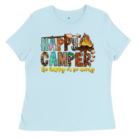 Baby Blue Happy Camper Be Happy Or Go Away Ladies Tee - CowhideDigitalArt
