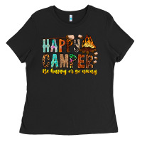 Black Happy Camper Be Happy Or Go Away Ladies Tee - CowhideDigitalArt
