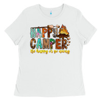 White Happy Camper Be Happy Or Go Away Ladies Tee - CowhideDigitalArt