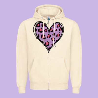 Glitter Purple Leopard Heart Zipper Hoodie Designed By Jasminsmagicworld