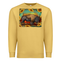 Antique Gold western bison with sunset background Premium Sweatshirt - RanaPortraitStore