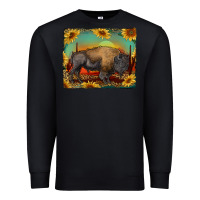 Black western bison with sunset background Premium Sweatshirt - RanaPortraitStore