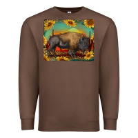 Chestnut western bison with sunset background Premium Sweatshirt - RanaPortraitStore