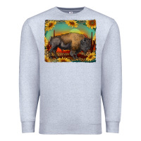 Heather Grey western bison with sunset background Premium Sweatshirt - RanaPortraitStore
