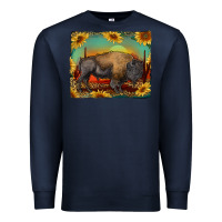 Navy western bison with sunset background Premium Sweatshirt - RanaPortraitStore