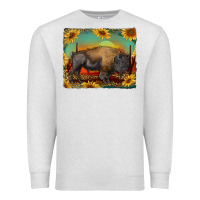 Oatmeal Heather western bison with sunset background Premium Sweatshirt - RanaPortraitStore