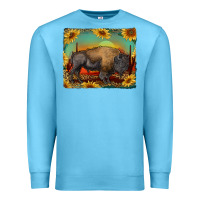 Ocean Blue western bison with sunset background Premium Sweatshirt - RanaPortraitStore
