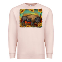 Pale Pink western bison with sunset background Premium Sweatshirt - RanaPortraitStore