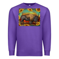 Purple western bison with sunset background Premium Sweatshirt - RanaPortraitStore