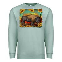 Seafoam western bison with sunset background Premium Sweatshirt - RanaPortraitStore