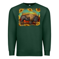 Sports Green western bison with sunset background Premium Sweatshirt - RanaPortraitStore