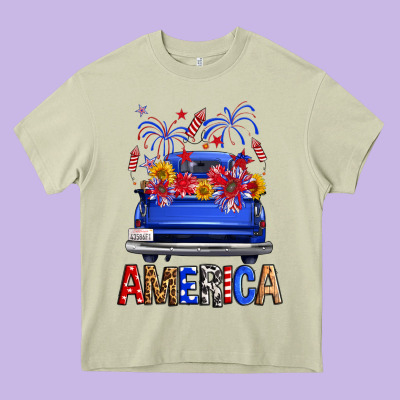 Western Fourth Of July America Truck Heavy Core Tee Designed By Fadigitalartstudio