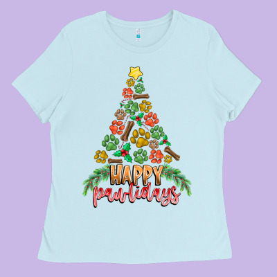 Paw Print Christmas Tree Ladies Tee Designed By Cowhidedigitalart