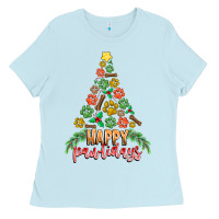 Baby Blue paw print christmas tree Ladies Tee - CowhideDigitalArt