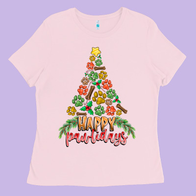 Paw Print Christmas Tree Ladies Tee Designed By Cowhidedigitalart