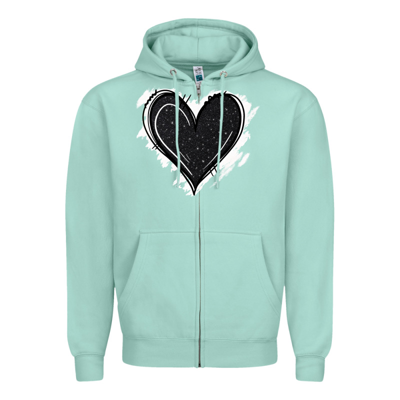 Black Glitter Heart Zipper Hoodie by Jasminsmagicworld | Teevron
