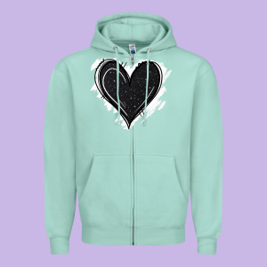 Black Glitter Heart Zipper Hoodie Designed By Jasminsmagicworld