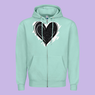Black Glitter Heart Zipper Hoodie Designed By Jasminsmagicworld