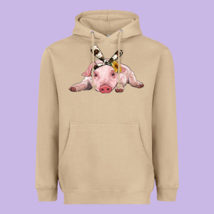 Baby Pig With Cowhide Ribbon Heavyweight Hoodie Designed By Ranaportraitstore
