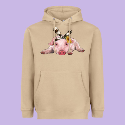 Baby Pig With Cowhide Ribbon Heavyweight Hoodie Designed By Ranaportraitstore
