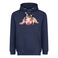 Navy baby pig with cowhide ribbon Heavyweight Hoodie - RanaPortraitStore