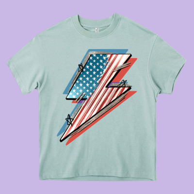 American Flag Lightning Bolt 4th Of July Heavy Core Tee Designed By Fadigitalartstudio